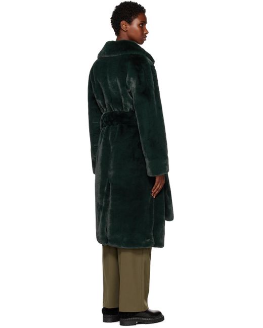 Proenza Schouler Black Green White Label Belted Faux-fur Coat