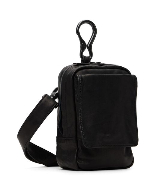 Yohji Yamamoto Black Scratch Horse Leather Zip Shoulder Pouch for men