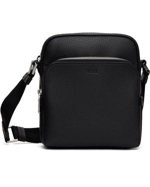 メンズ Boss ブラック グレインレザー バッグ Black