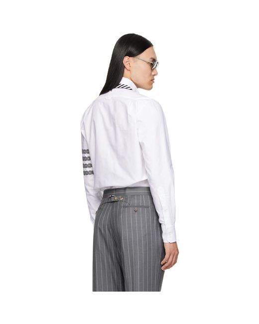 Thom Browne White 4-Bar Unraveling Cable Stitch Shirt for men