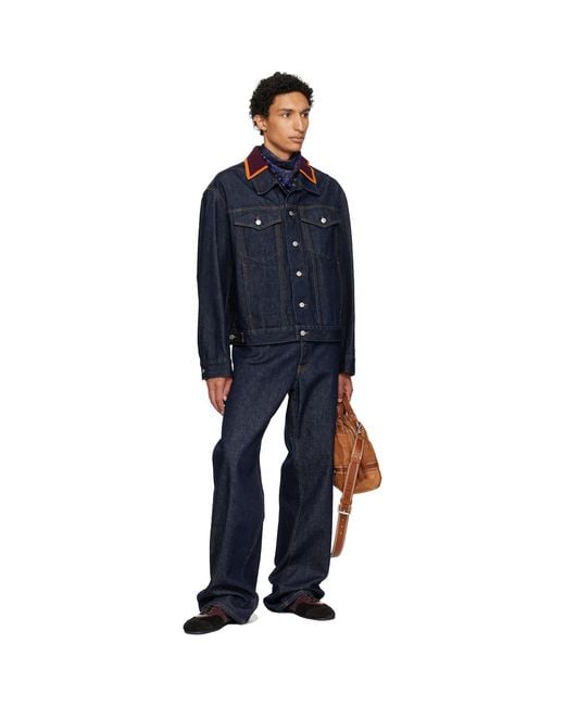 Dries Van Noten Blue Printed Silk Scarf for men