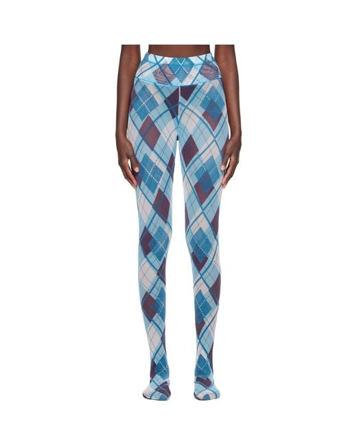Chopova Lowena Blue Bonnet Flocked Mesh Leggings