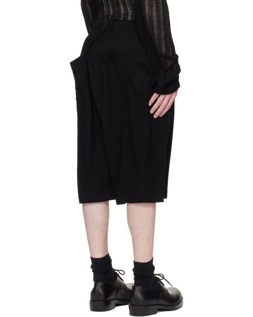 Yohji Yamamoto Black Cotton & Linen Jersey Shorts for men