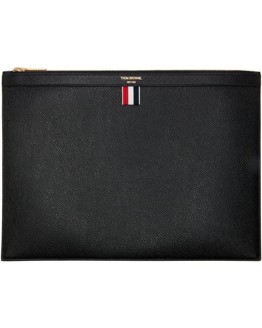 Thom Browne Black Pebble Grain Large Document Holder for men