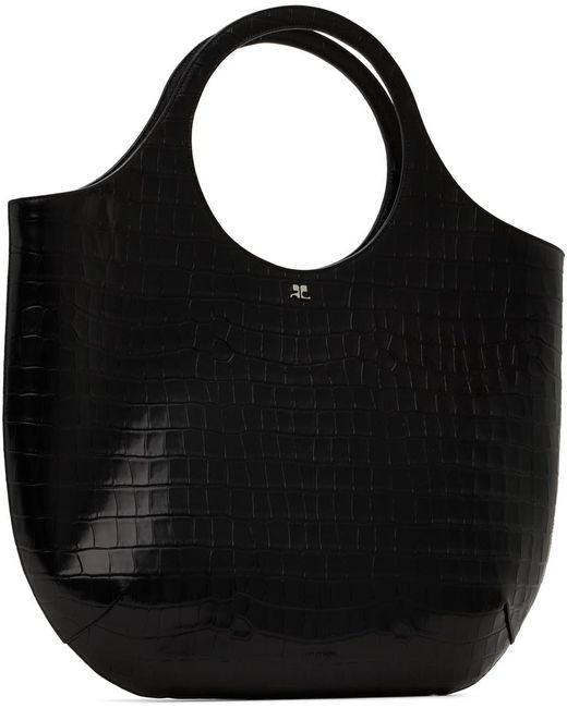 Courreges Black Large Holy Croco Stamped Tote