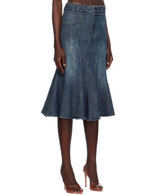 Miaou Blue Gaudi Denim Midi Skirt