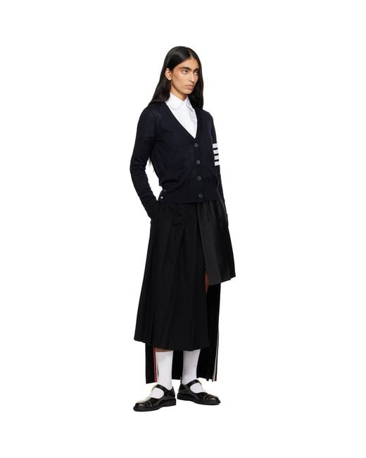 Thom Browne Black Merino Wool 4-Bar Relaxed Fit V-Neck Cardigan