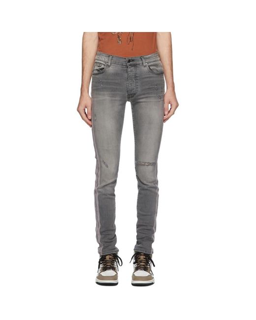Amiri Grey Denim Flock Track Jeans in 