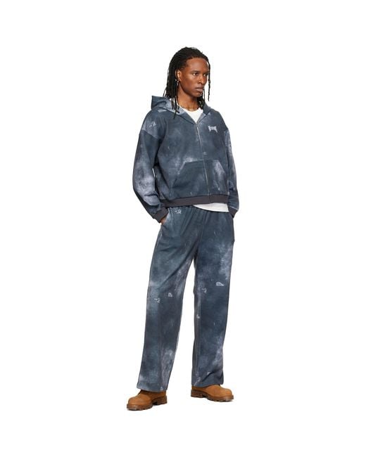 we11done Blue Trompe L'Oeil Denim Printed Sweatpants for men