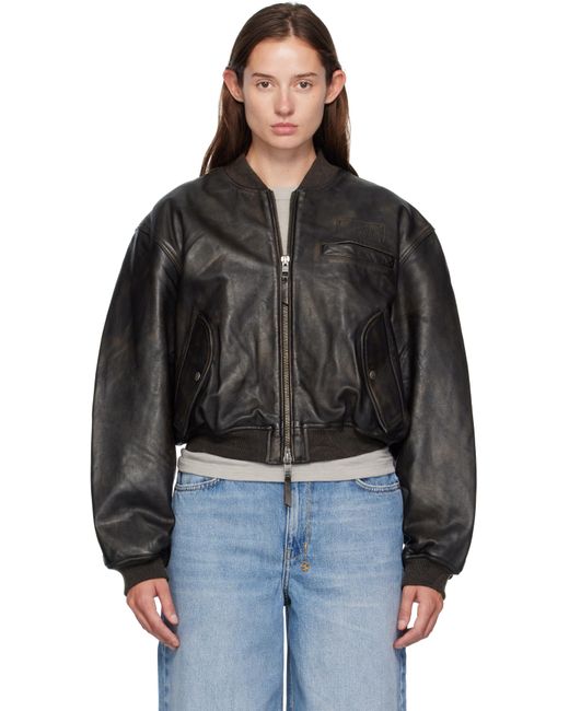 Ksubi Black Alpha Crop Leather Bomber Jacket
