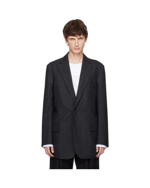 Dries Van Noten Black Herringbone Wool Blazer for men