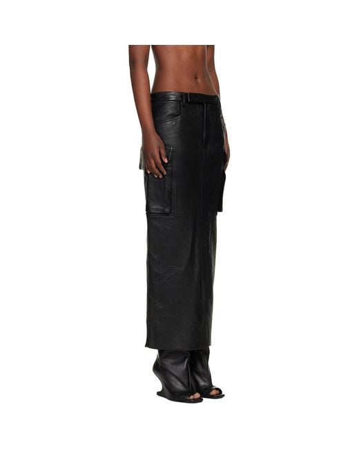 Rick Owens Black Temple Firbanks Leather Midi Skirt