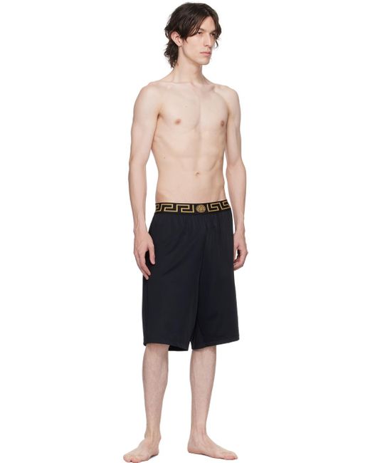 Versace Black Greca Long Swim Shorts for men
