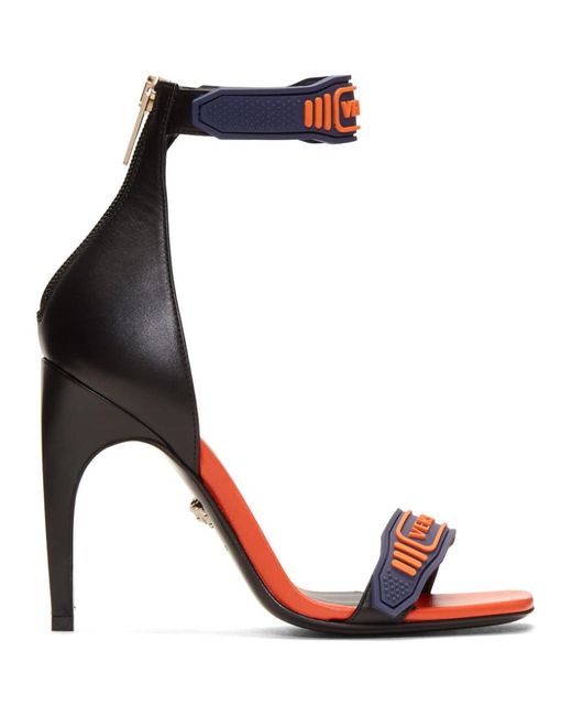 Versace Blue Navy & Orange Logo Strap Sandals
