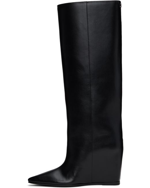 Courreges Black Astro Wedged Leather Tall Boots