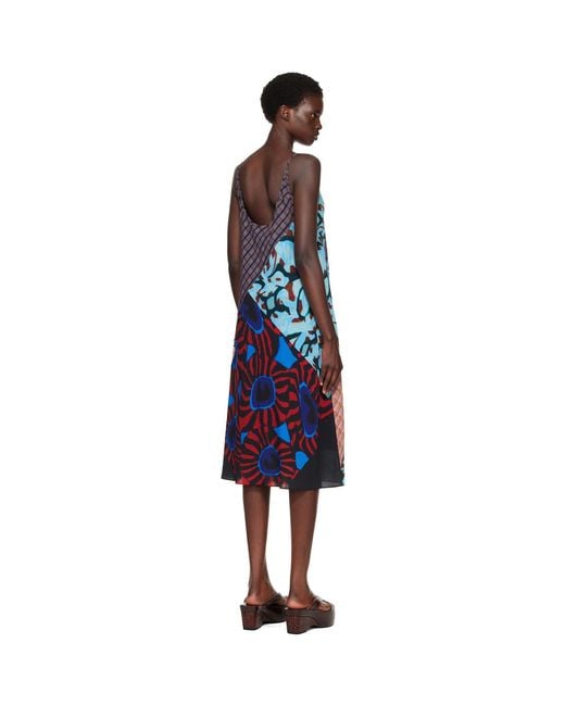 Dries Van Noten Blue Printed Slip Midi Dress
