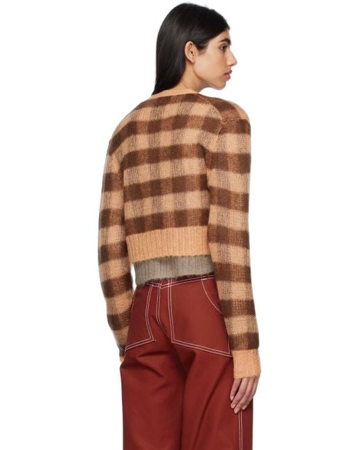 Acne Red Brown Cropped Cardigan