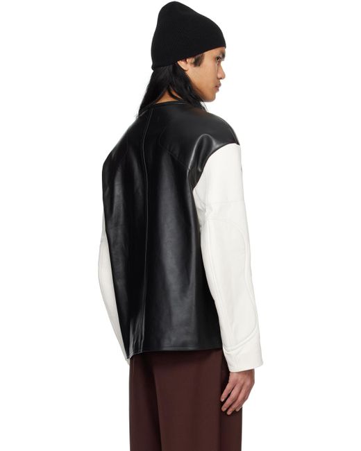 Jil Sander Black & White Zip Leather Biker Jacket for men