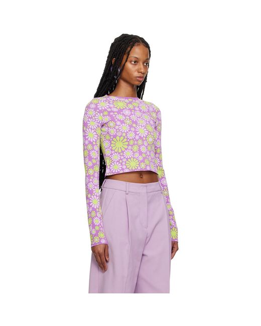 Sportmax Red Purple Fiorito Long Sleeve T-shirt