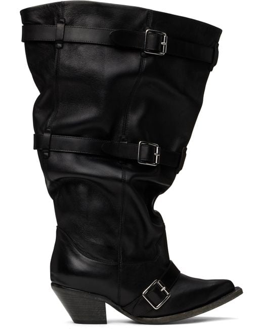 R13 Black Buckled-Up Slouch Cowboy Boots