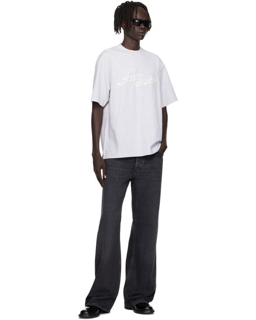 メンズ Acne グレー ロゴ Tシャツ White