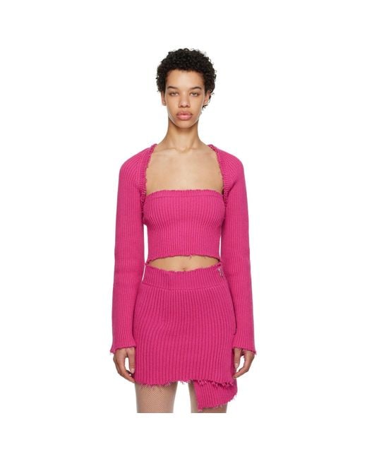 MM6 by Maison Margiela Pink Raw Edge Cardigan