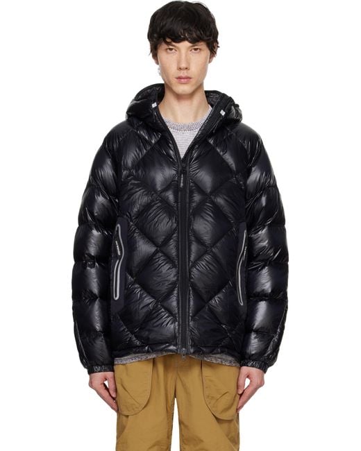 メンズ and wander ダイヤモンドステッチ ダウンジャケット ブラック