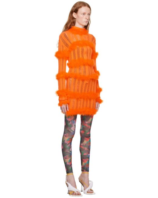 Sinead Gorey Orange Hole Punch Faux-fur Minidress