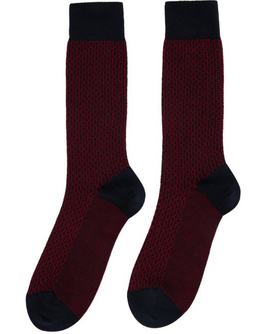 Ferragamo Purple Navy & Red Gancini Socks for men