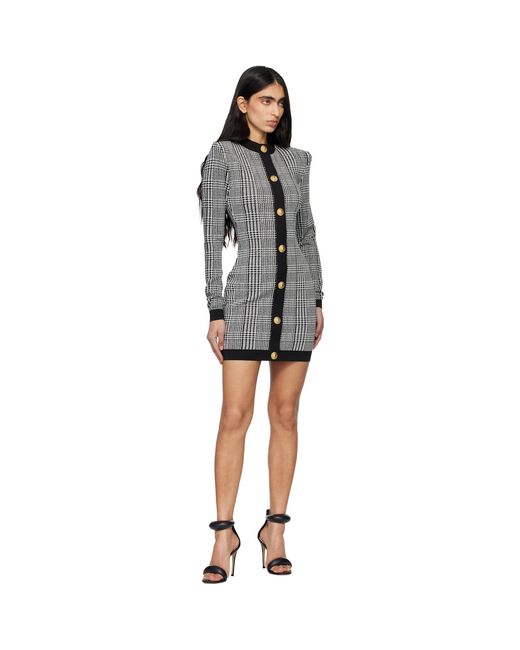 Balmain Black Long Sleeve Prince Of Wales Minidress