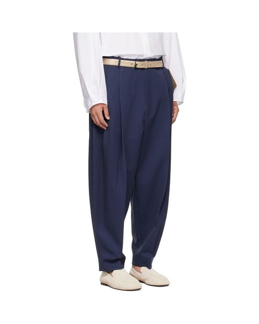 Hed Mayner Blue Pleated Trousers for men
