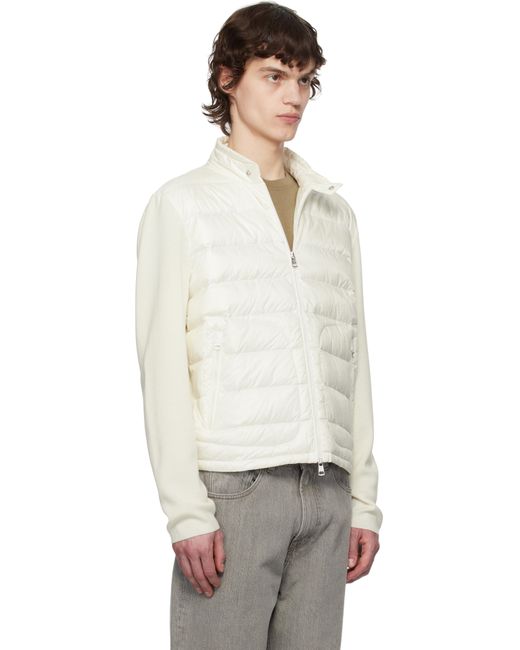 メンズ Moncler ホワイト パデッド ウール ジップアップ ダウンジャケット White