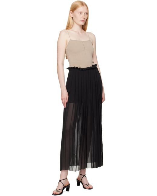 AMI Black Pleated Midi Skirt