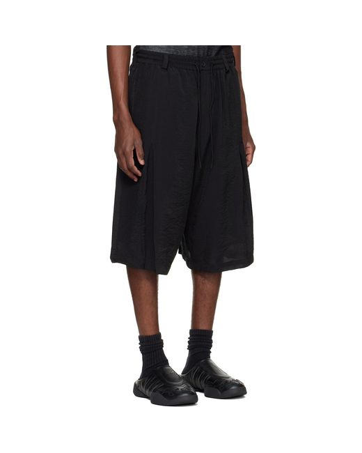 Y-3 Black Crinkle Pleated Shorts for men