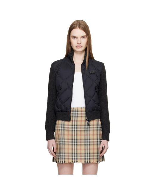 Burberry Black Check-Stitch Nylon & Wool Bomber Jacket