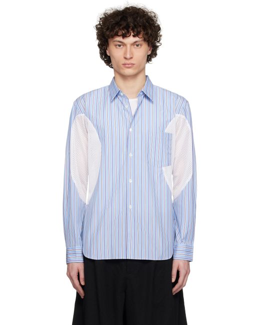 メンズ Comme des Garçons ブルー Cotton Broad Stripe X Polyester Mesh シャツ White