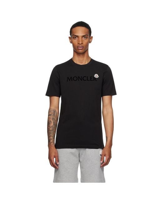 Moncler Black Flocked Logo Cotton T-Shirt for men