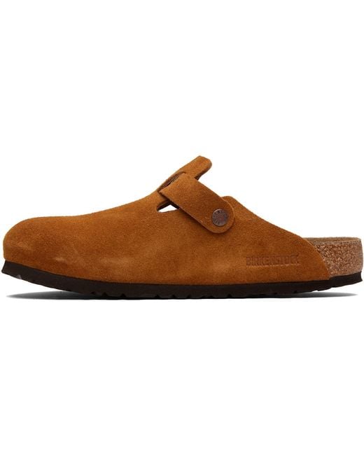Birkenstock Brown Tan Regular Boston Soft Footbed Suede Leather Loafers for men