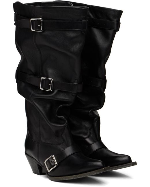 R13 Black Buckled-Up Slouch Cowboy Boots