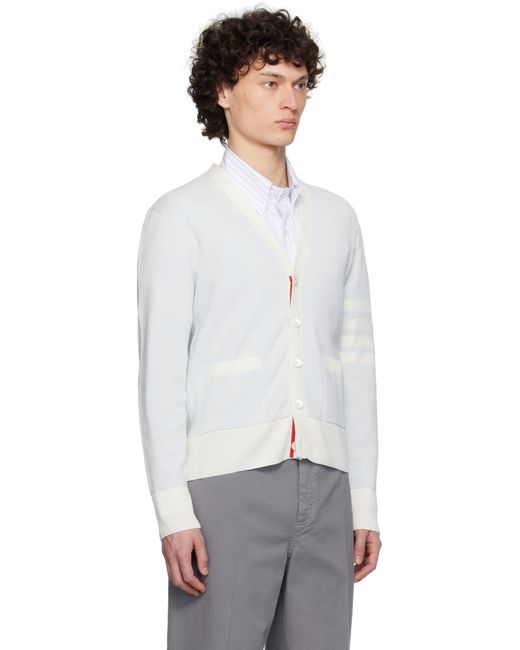 Thom Browne White Thom E Linen Cotton 4-bar Relaxed Fit Cardigan for men