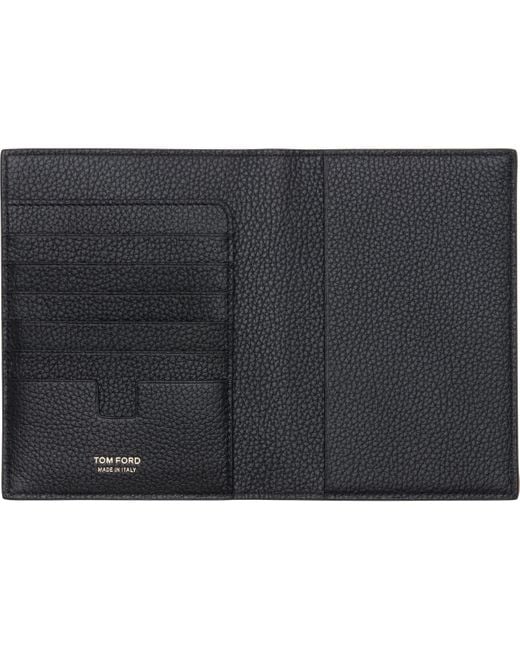 Tom Ford Black Soft Grain Leather T Line Passport Holder for men