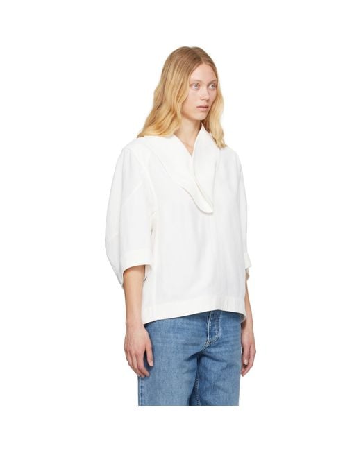 Bottega Veneta White Off- Grainy Viscose Linen Cocoon Shirt