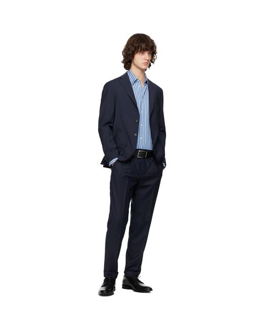 Boss Blue Wool Flannel Trousers for men