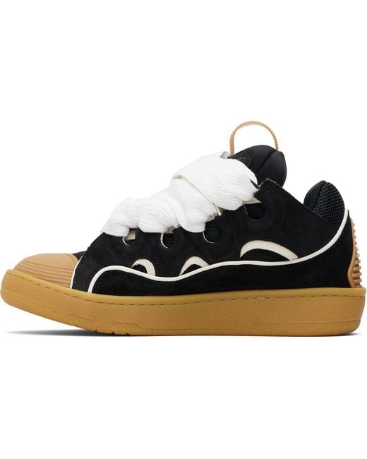 Lanvin Black Tan Curb Leather Sneakers for men