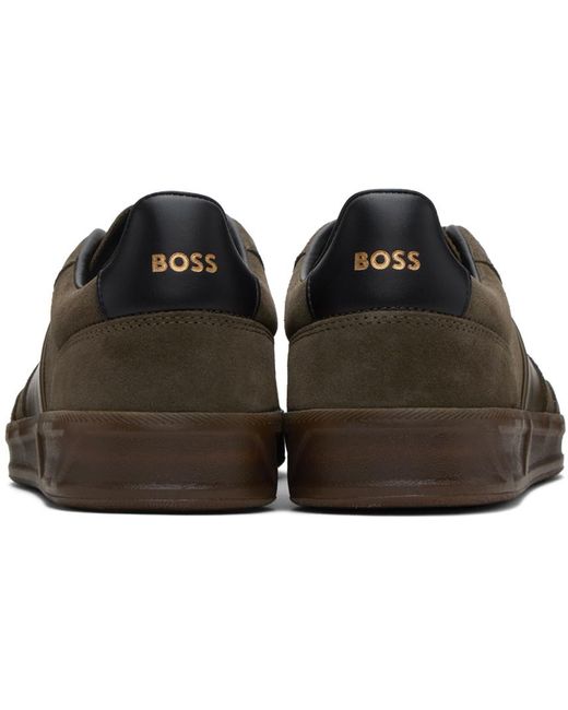 Boss Black Khaki Paneled Sneakers for men
