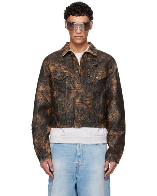 メンズ Acne ブラウン ディストレス モノグラム デニムジャケット Black