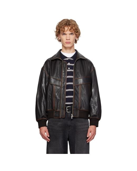DUNST Black Stand Collared Leather Jacket for men