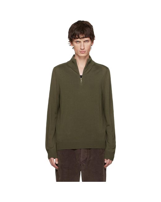 Paul Smith Green Khaki Merino Wool Half-Zip Sweater for men