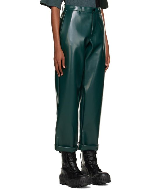 MM6 by Maison Martin Margiela Green Cuffed Faux-leather Trousers