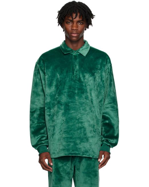 Adidas Originals Green Placket Long Sleeve Polo for men